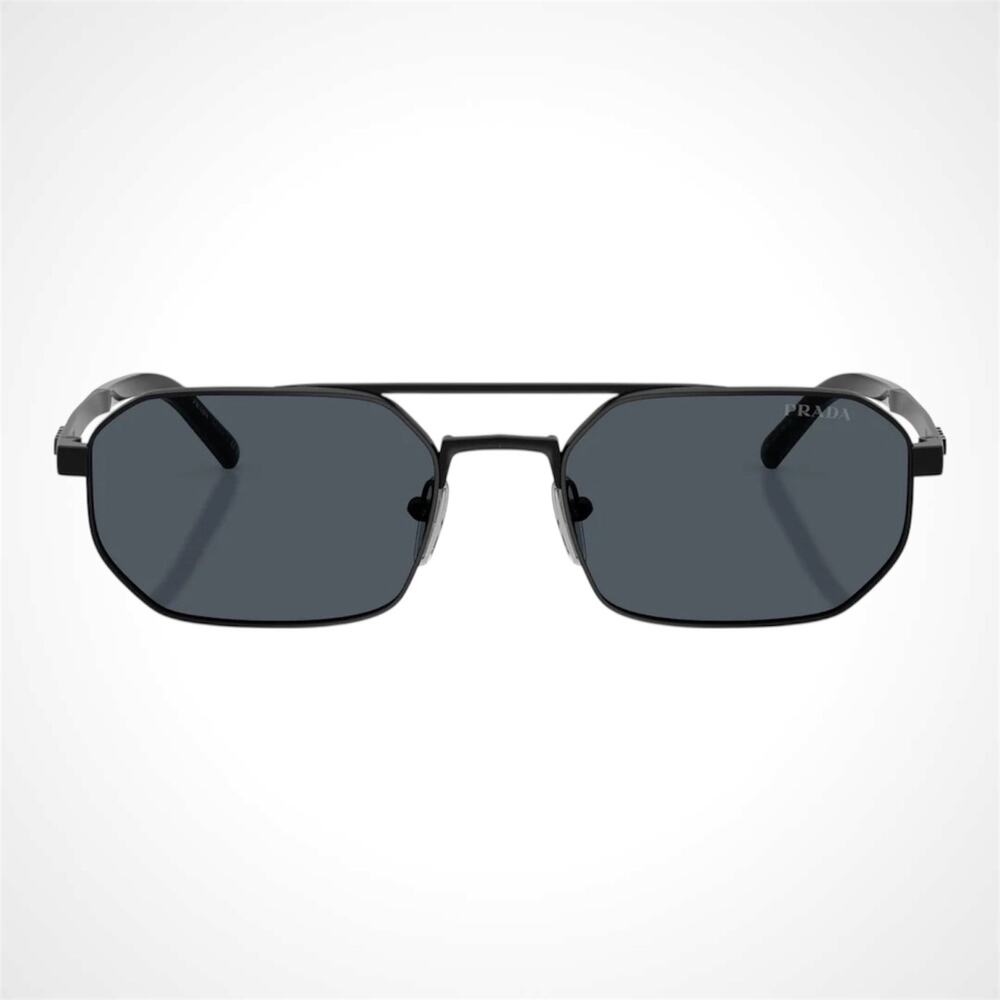 New PRADA Sunglasses Black Metal Mens Grey Lens Square Pilot 55-19-140mm - Picture 3 of 5